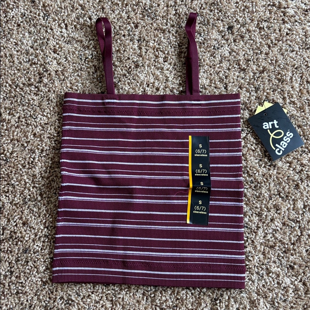 Art Class Seamless Tube Top Maroon and White Striped Tank Top Girls Size Small